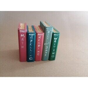 Vintage Miniature Wooden Book Set Lot Of 5 Decor Shelf Sitter Trinket